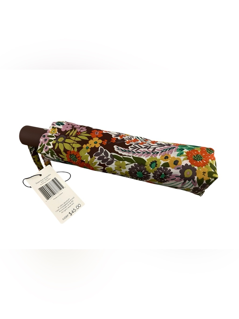 Vera Bradley Brown Floral Umbrella with Evening Garden pattern